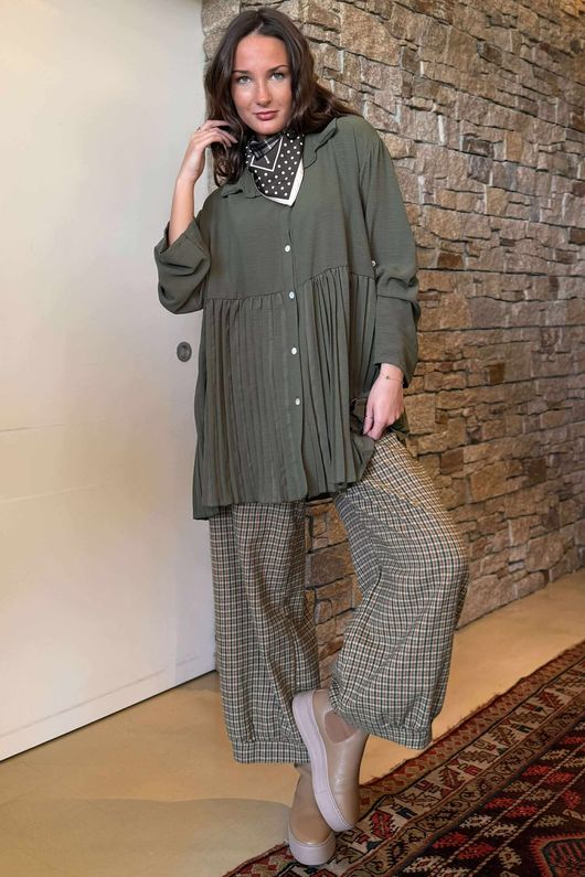 Pleat Smock Blouse Khaki /2=